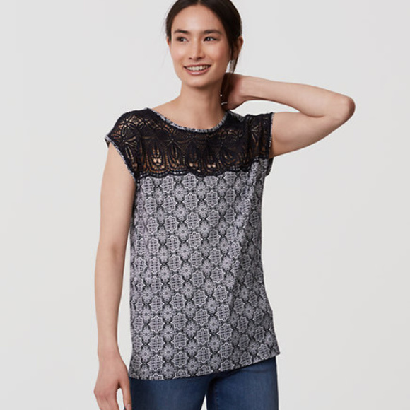 LOFT Tops - ANN TAYLOR LOFT MOSAIC LACE FRENCH NAVY TOP SMALL